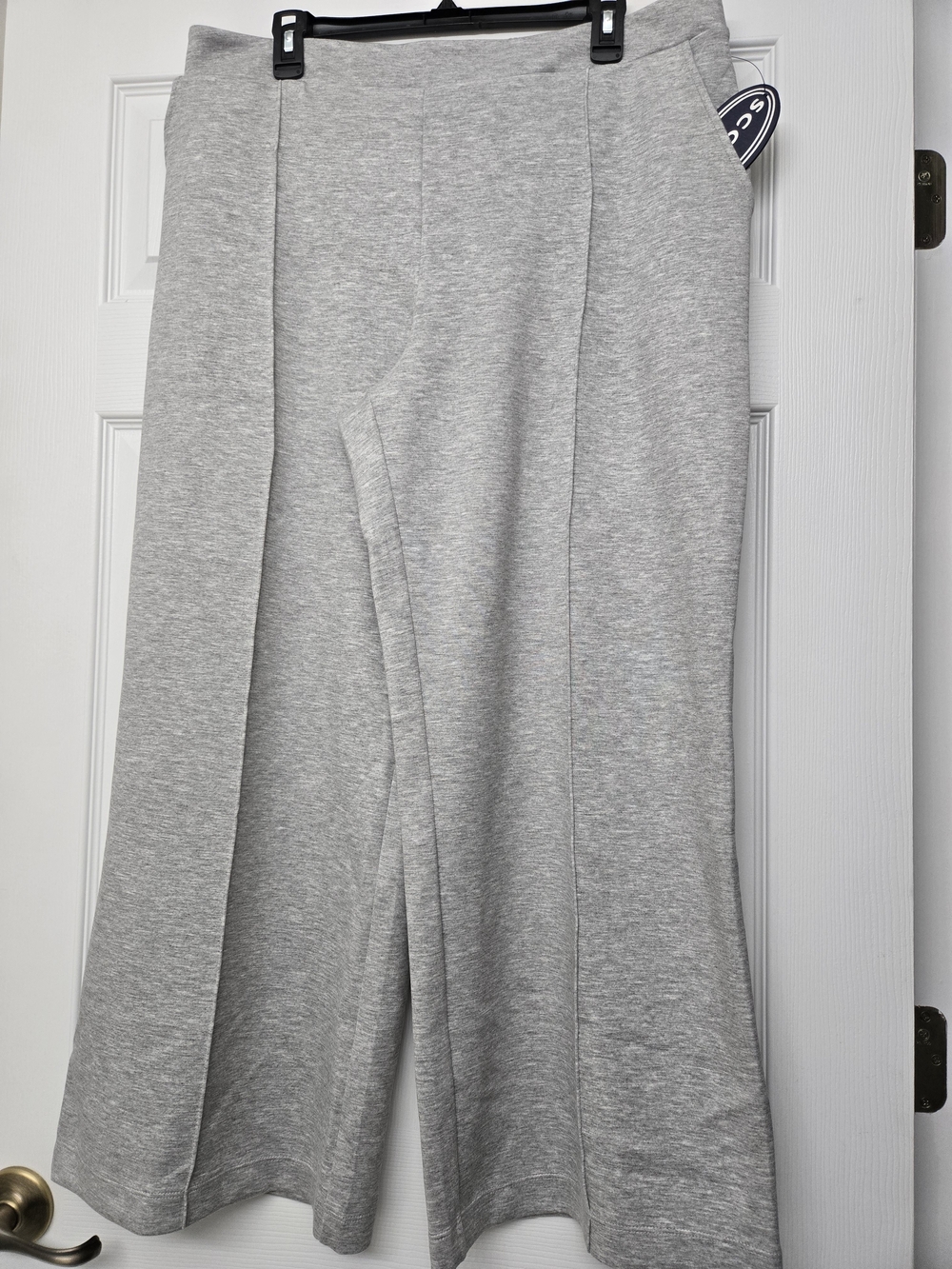 Gray Knit Wide Leg Scuba Ankle Pants